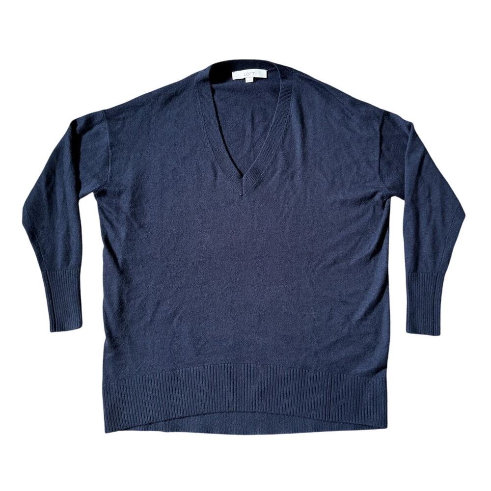 LOFT Sweater V Neck Womens Pullover Navy Blue Classic Career Professional
